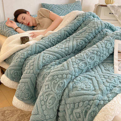 Plush Floral Sherpa Fleece Warm Blanket - Sky Blue - Queen - image 8