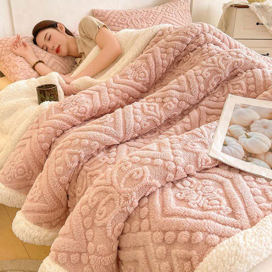 Plush Floral Sherpa Fleece Warm Blanket - Pink - Queen - image 1