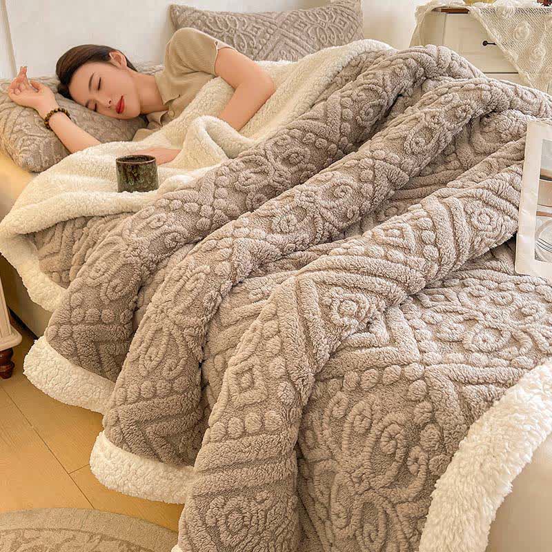 Plush Floral Sherpa Fleece Warm Blanket - Light Gray - Queen - image 7