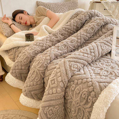 Plush Floral Sherpa Fleece Warm Blanket - Light Gray - Queen - image 7