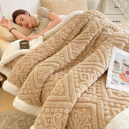 Plush Floral Sherpa Fleece Warm Blanket - Caramel - Queen - image 11