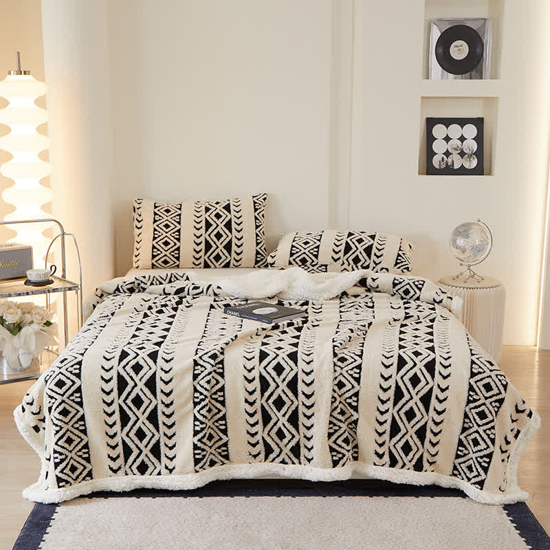 Striped Diamond Jacquard Warm Blanket - White - Queen - image 16