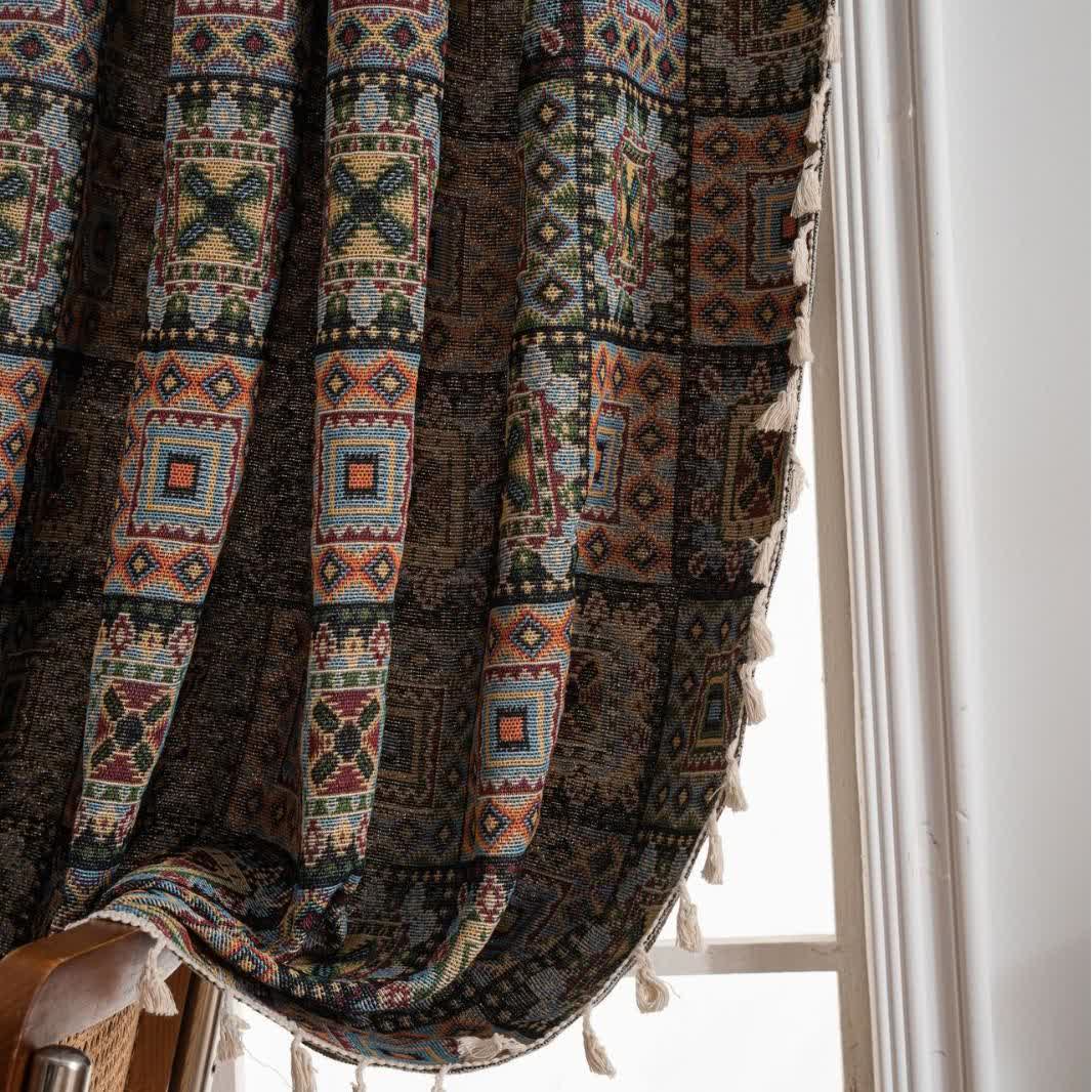 Retro Geometric Square Jacquard Curtain - image 12