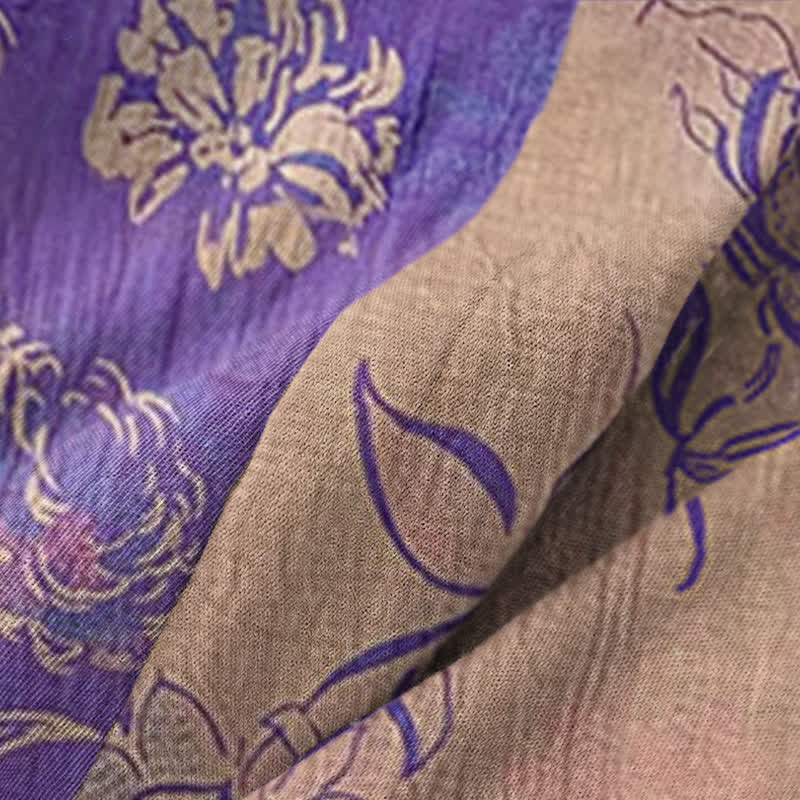 Two-Tone Peony Cotton Gauze Kimono Robe - image 8