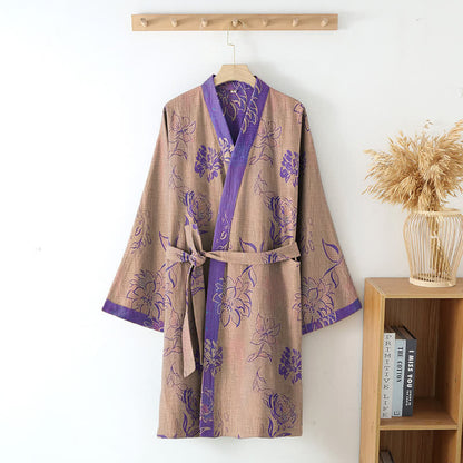 Two-Tone Peony Cotton Gauze Kimono Robe - image 7