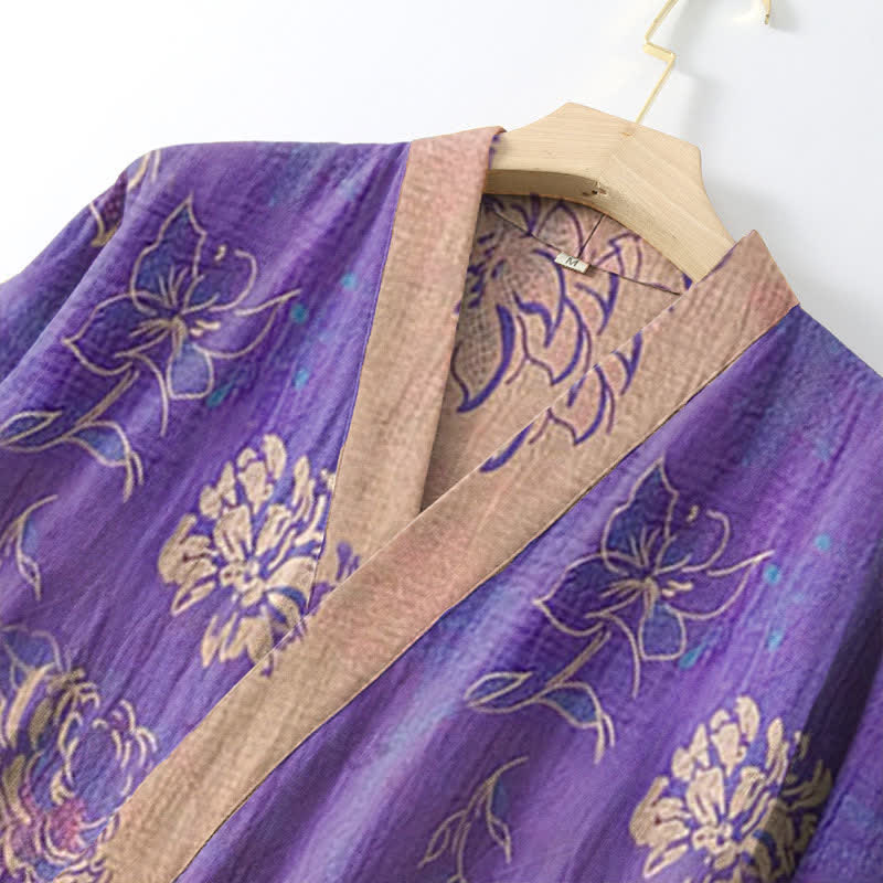 Two-Tone Peony Cotton Gauze Kimono Robe - image 6