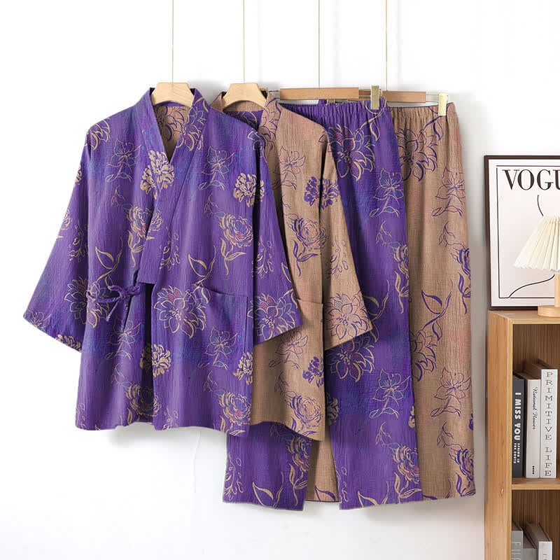 Peony Cotton Gauze Kimono Loungewear Set - image 2