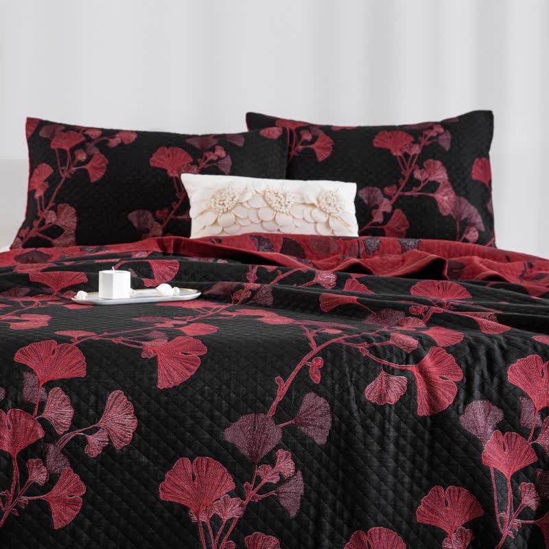 Orange Ginkgo Leaf Cotton Reversible Quilt - image 15