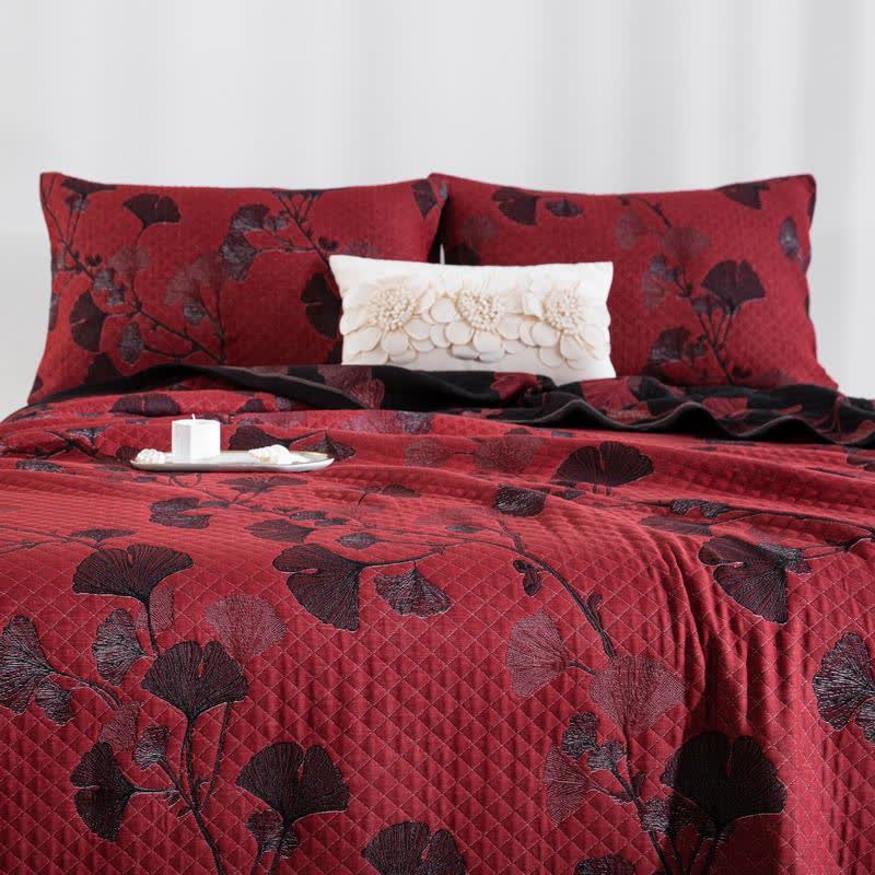 Orange Ginkgo Leaf Cotton Reversible Quilt - image 23
