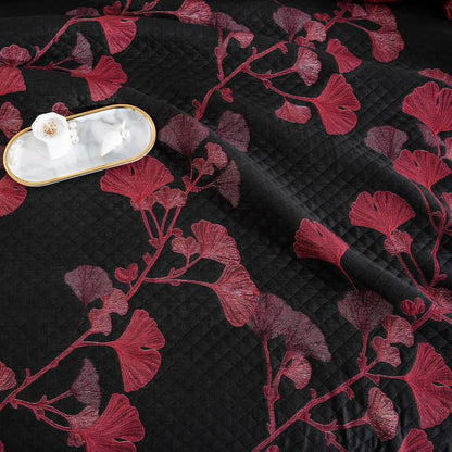 Orange Ginkgo Leaf Cotton Reversible Quilt - image 19