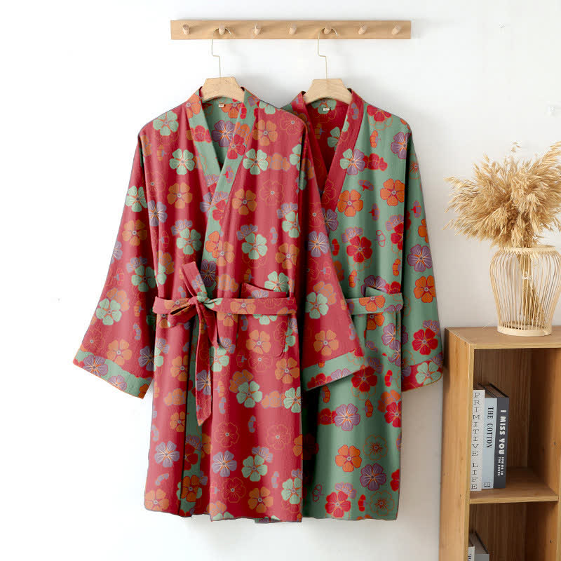 Plum Blossom Cotton Gauze Kimono Robe - image 1