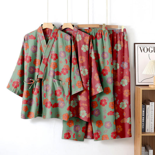 Plum Blossom Cotton Kimono Loungewear Set - image 0