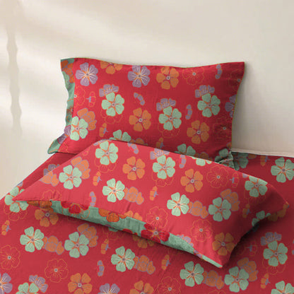 Plum Blossom Organic Cotton Sheet Bedspread - Red - 2PCS Pillowcases - 40" x 20" - image 6