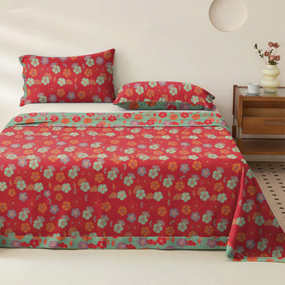Plum Blossom Organic Cotton Sheet Bedspread - Red - Bedspread with 2PCS Pillowcases - King - image 4