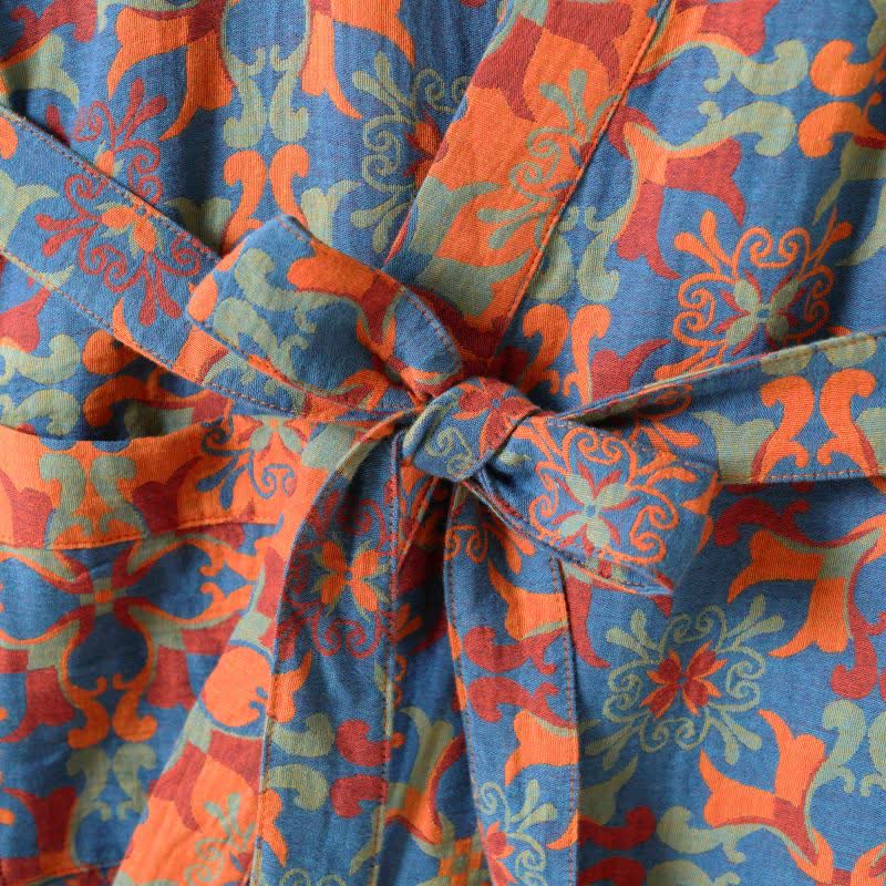 Retro Geometric Pattern Cotton Kimono Robe - image 4
