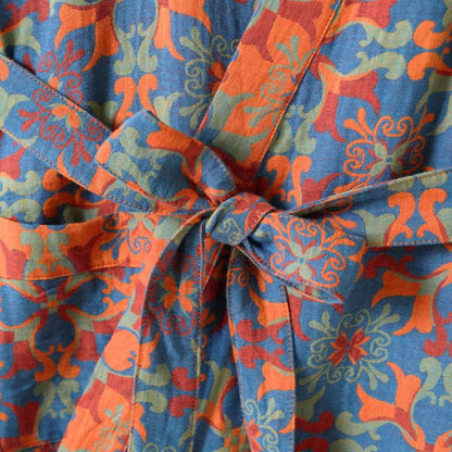 Retro Geometric Pattern Cotton Kimono Robe - image 4