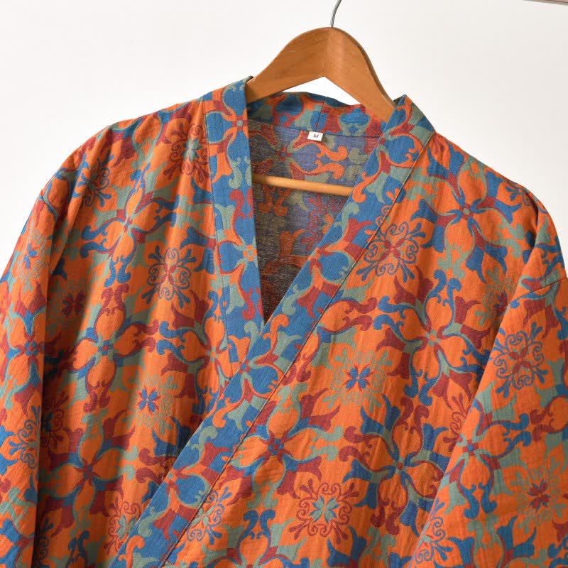 Retro Geometric Pattern Cotton Kimono Robe - image 10