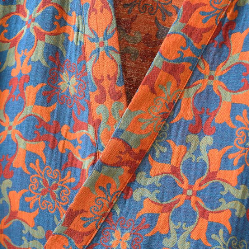 Retro Geometric Pattern Cotton Kimono Robe - image 3
