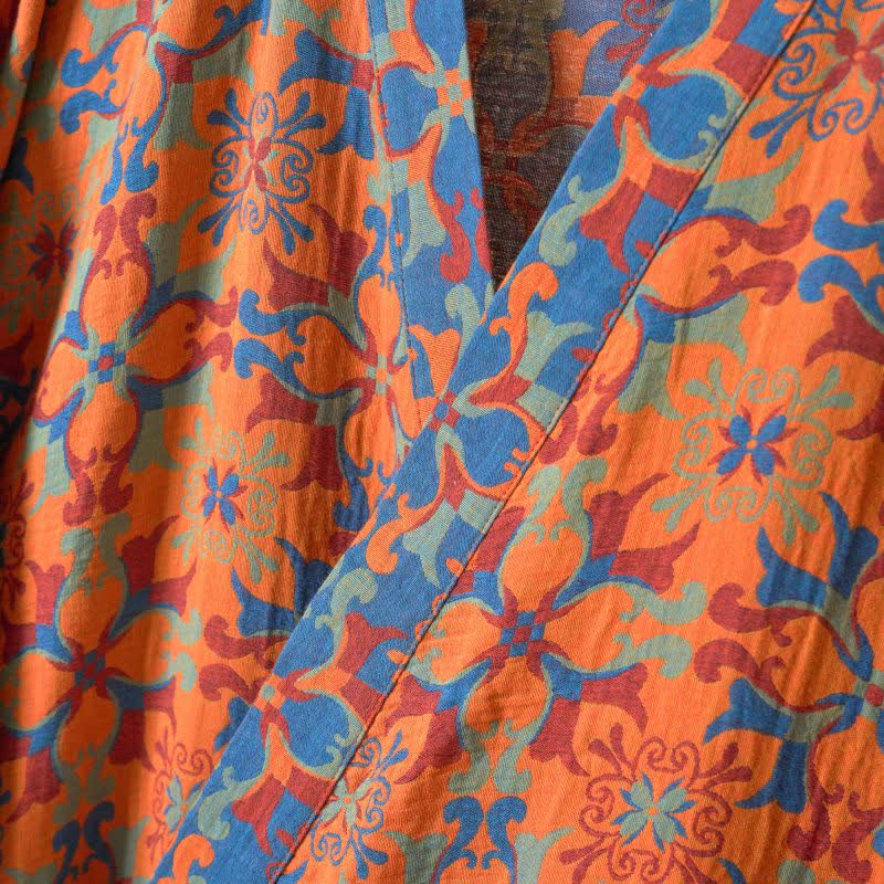 Retro Geometric Pattern Cotton Kimono Robe - image 11