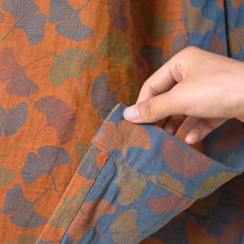 Ginkgo Biloba Cotton Gauze Japanese Robe - image 9