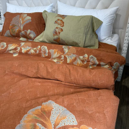 Ginkgo-inspired Cotton Gauze Bedding Set(4pcs) - Orange - King - image 8