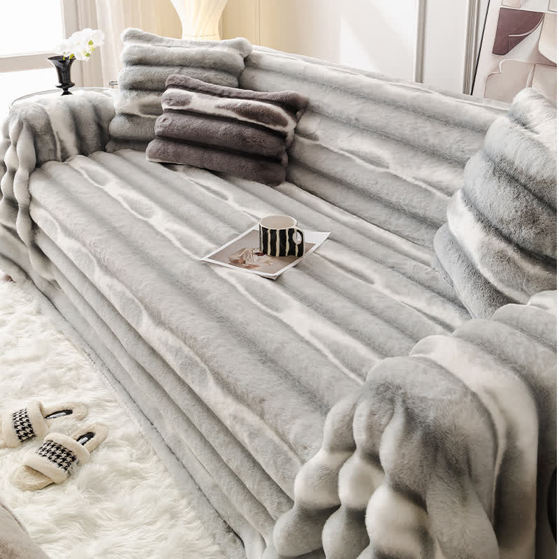 Velvet Faux Fur Sofa Throw Blanket - Light Gray - 71"x134" - image 5