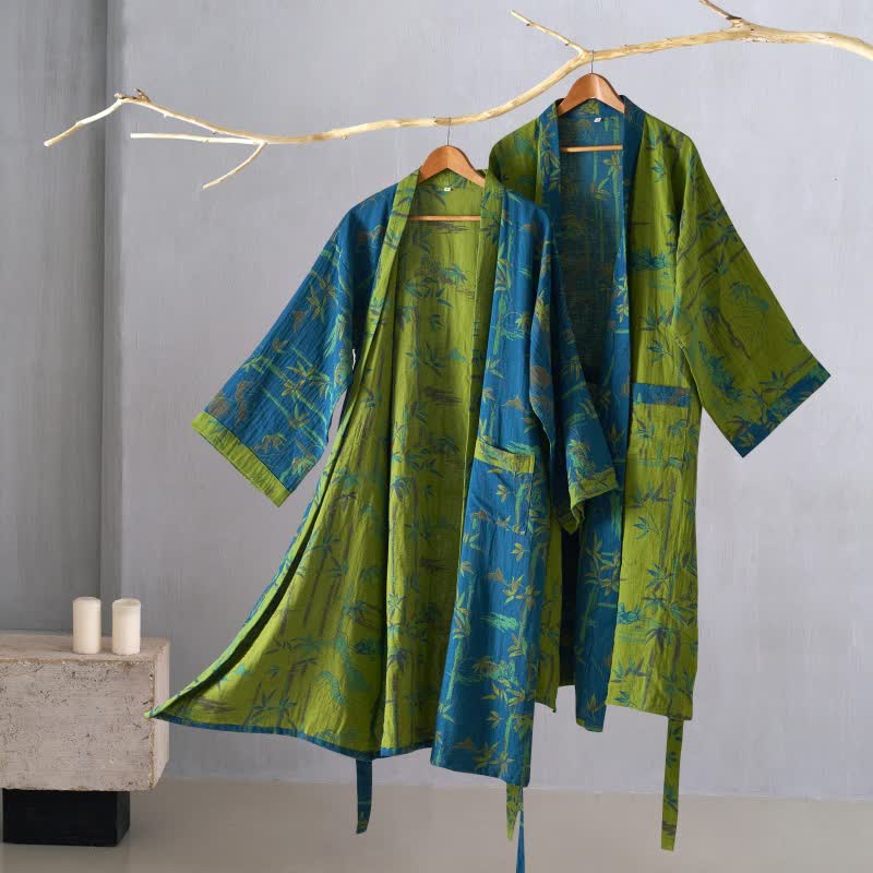 Two-Tone Bamboo Cotton Gauze Kimono Robe - image 1
