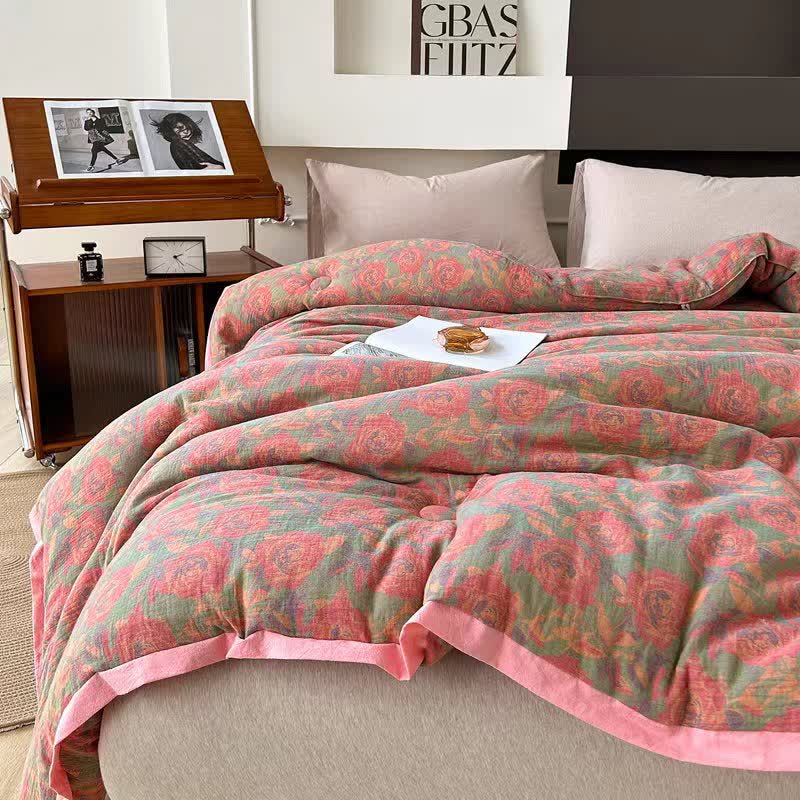 Pink Rose Cotton Gauze Jacquard Quilt - Winter Quilt - King - image 0