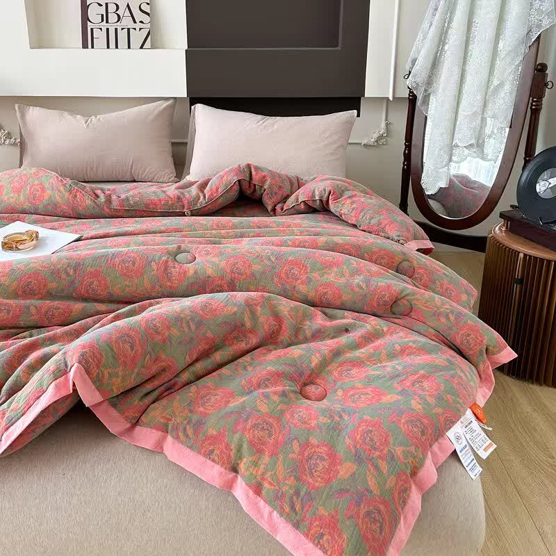 Pink Rose Cotton Gauze Jacquard Quilt - image 7