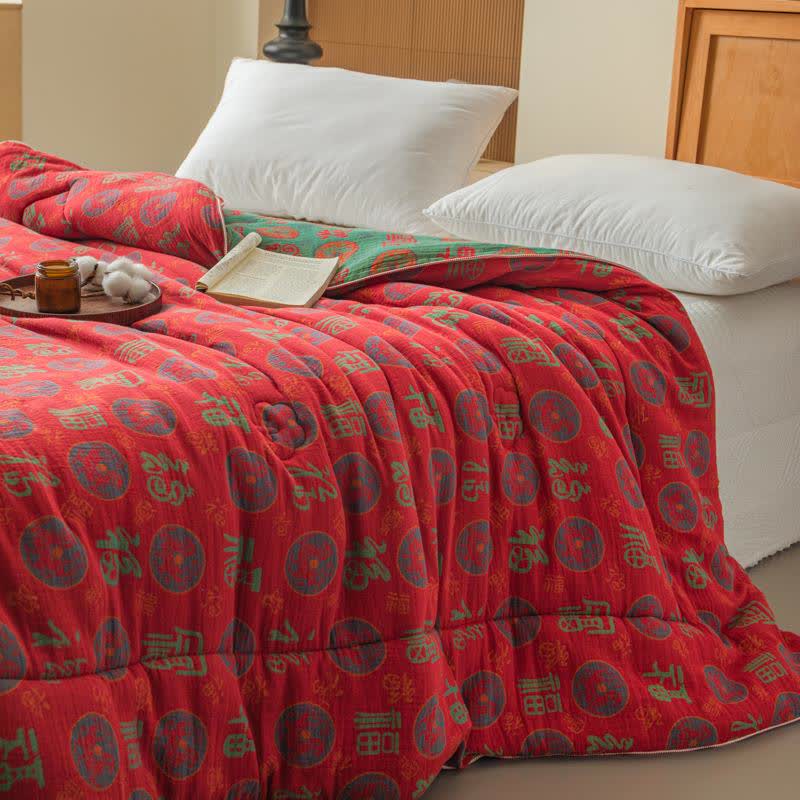 Retro Auspicious Cotton Gauze Jacquard Quilt - image 3