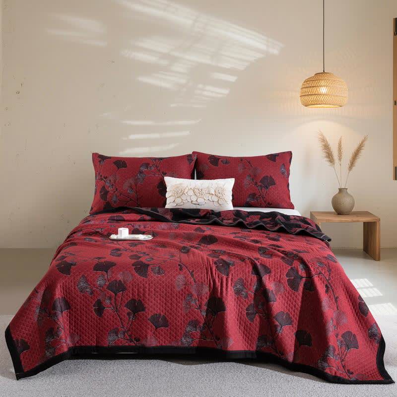 Ownkoti Ginkgo Leaf Organic Cotton Reversible Quilt - Red - 2PCS Pillowcases - 20" x 36" - image 0