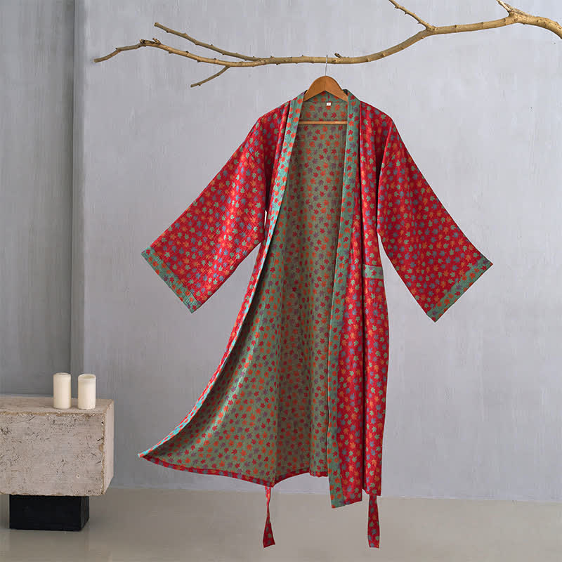 Maple Leaf Organic Cotton Kimono Robe - Red - 2XL - image 0