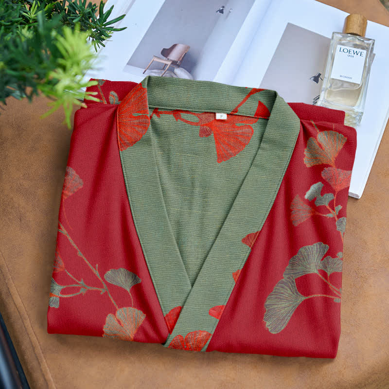 Ginkgo Leaf Organic Cotton Kimono Robe - image 16