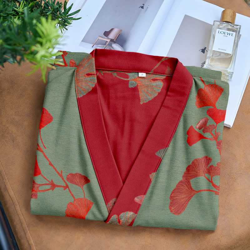 Ginkgo Leaf Organic Cotton Kimono Robe - image 18