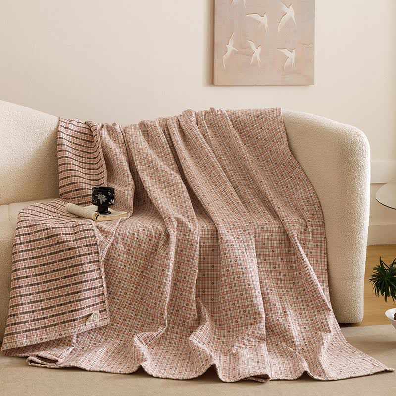 Triple Layer Plaid Cotton Muslin Quilt - Pink - 2PCS Pillowcases - 20" x 31" - image 0