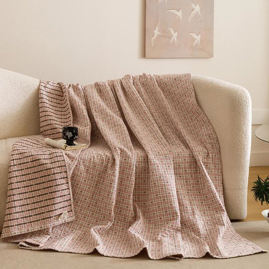 Triple Layer Plaid Cotton Muslin Quilt - Pink - 2PCS Pillowcases - 20" x 31" - image 0
