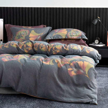 Ginkgo-inspired Cotton Gauze Bedding Set(4pcs) - Dark Grey - King - image 20