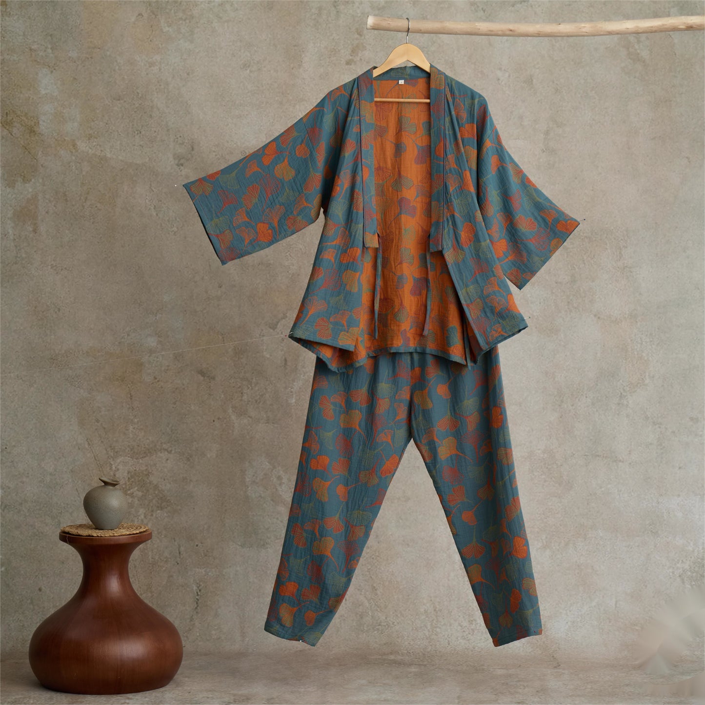 Ownkoti Ginkgo Cotton Gauze Kimono Loungewear Set - image 12