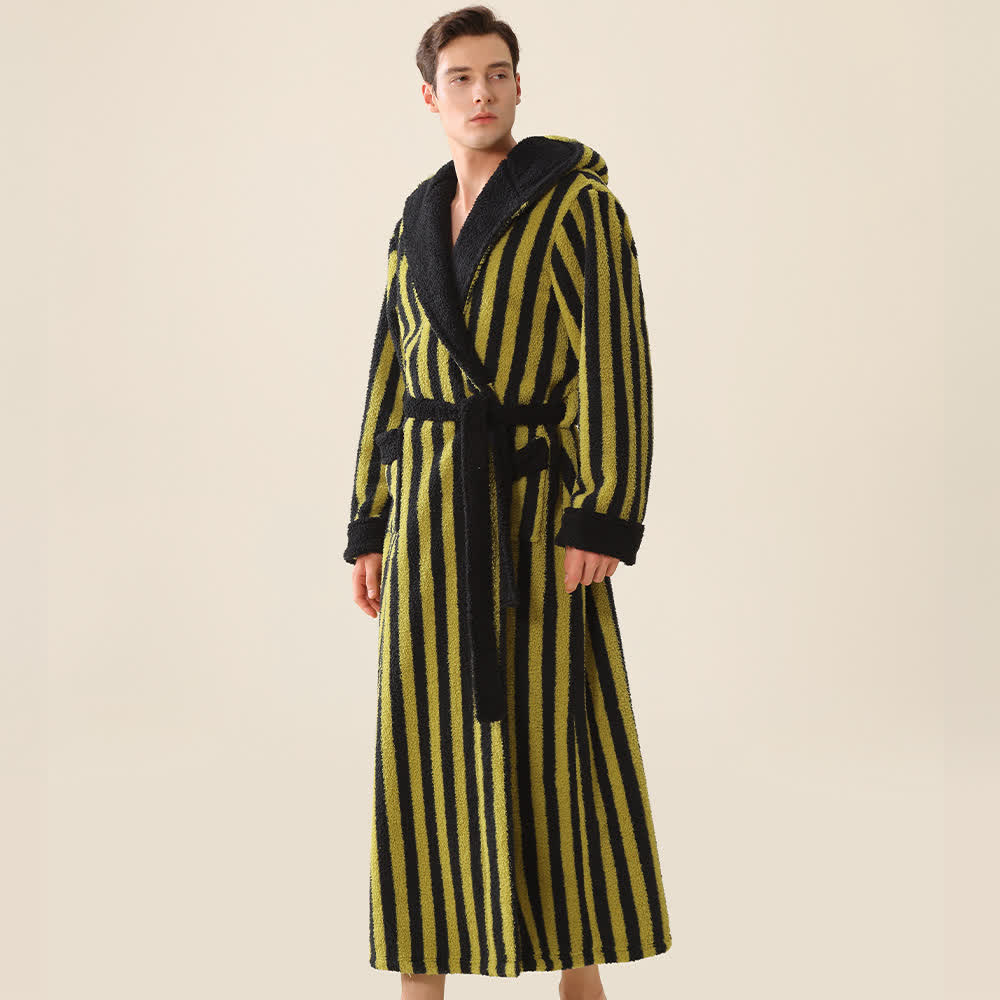 Ownkoti Unisex Striped Hooded Fleece Warm Robe - image 2