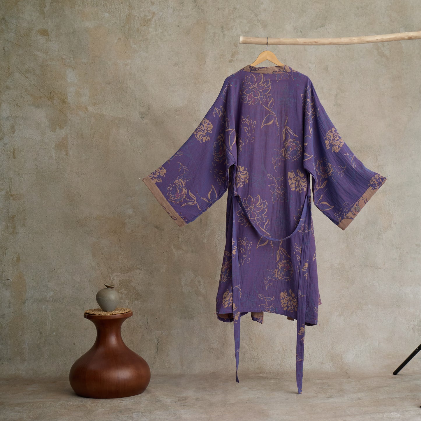 Two-Tone Peony Cotton Gauze Kimono Robe - image 4