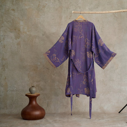 Two-Tone Peony Cotton Gauze Kimono Robe - image 4