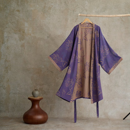 Two-Tone Peony Cotton Gauze Kimono Robe - image 3