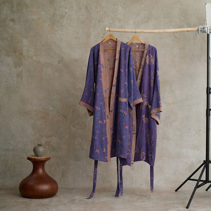 Two-Tone Peony Cotton Gauze Kimono Robe - image 2