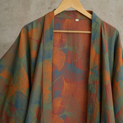 Ginkgo Leaf Print Cotton Kimono Robe - image 3