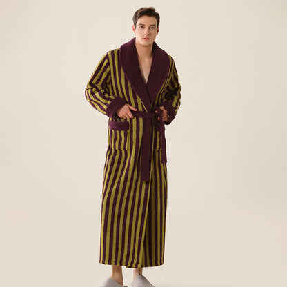 Unisex Striped Fleece Warm Long Robe - image 9