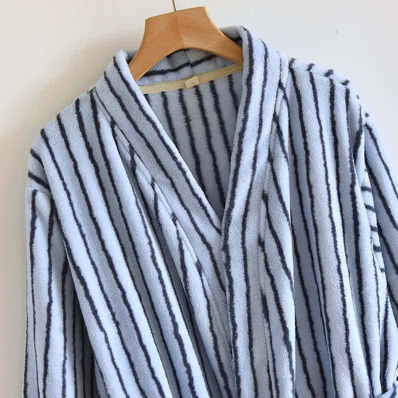 Simple Striped Warm Flannel Bathrobe - image 5