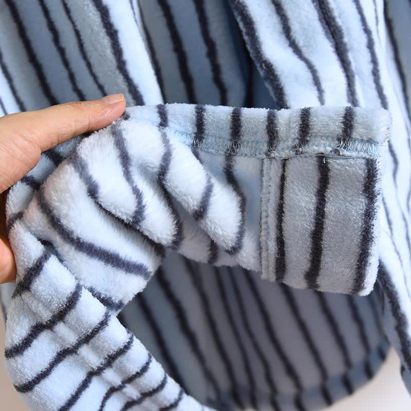 Simple Striped Warm Flannel Bathrobe - image 8
