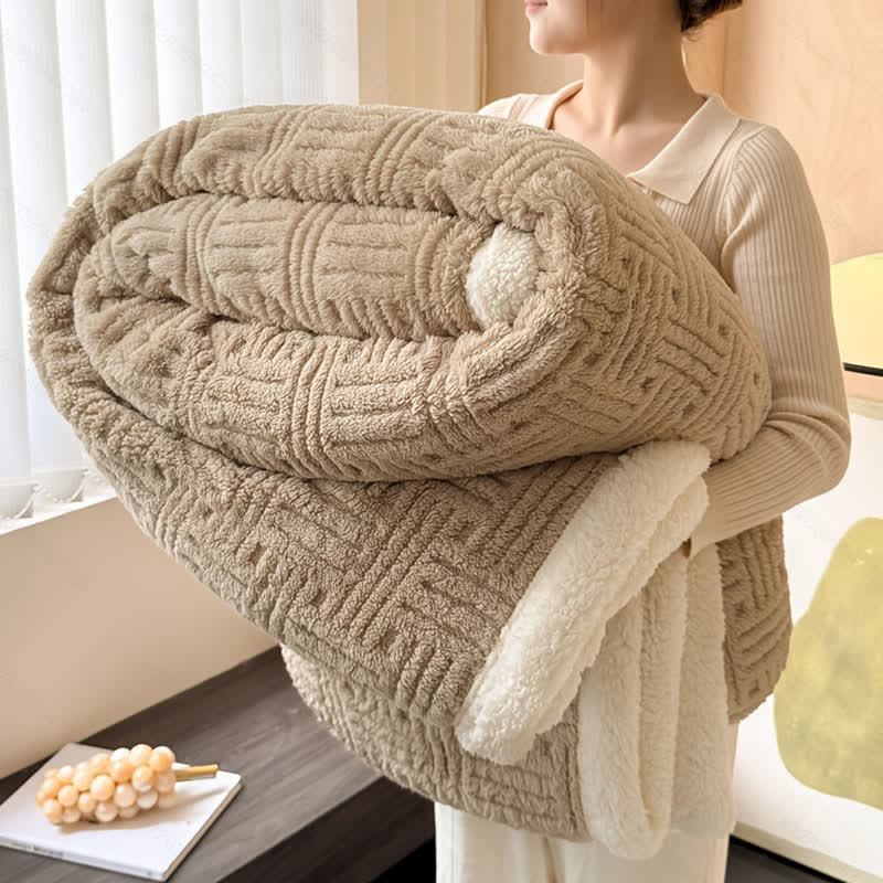 Ownkoti Plaid Jacquard Plush Throw Blanket - Khaki - Queen - image 18