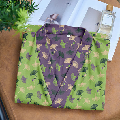 Two-Tone Ginkgo Cotton Gauze Kimono Robe - image 29