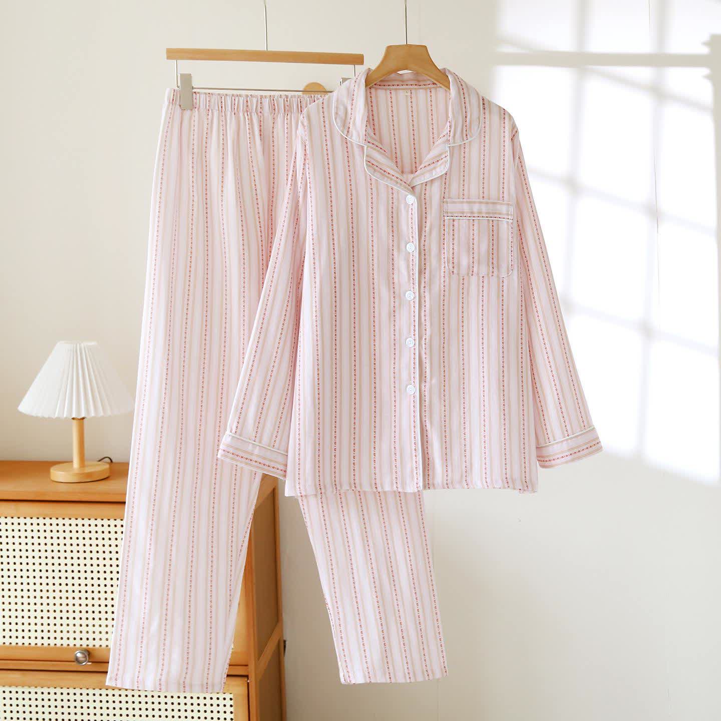 Matching Cotton Gauze Striped Loungewear Set - Pink - Women - XXL - image 13